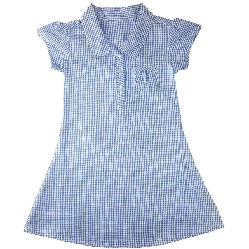 Girls Blue Button Front Gingham Summer Dress Off-shoulder unclassified dresses