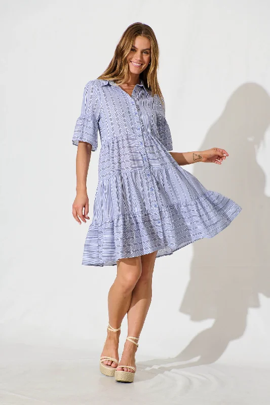 Glorianna Smock Dress In Blue With White Stripe Cotton Cotton unclassified dresses