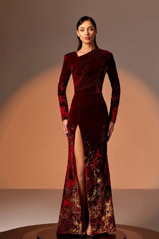 Gold embroidered velvet dress Long sleeve unclassified dresses