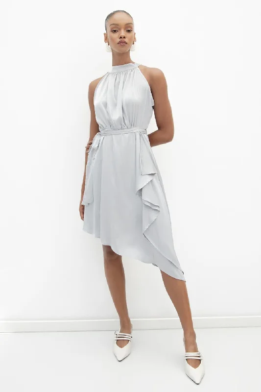 Gray Asymmetrical Hem Detail Satin Dress Fashionable unclassified dresses