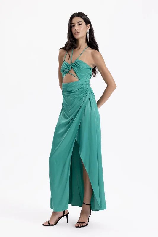 Green Cross Strap Satin Dress Luxury unclassified dresses