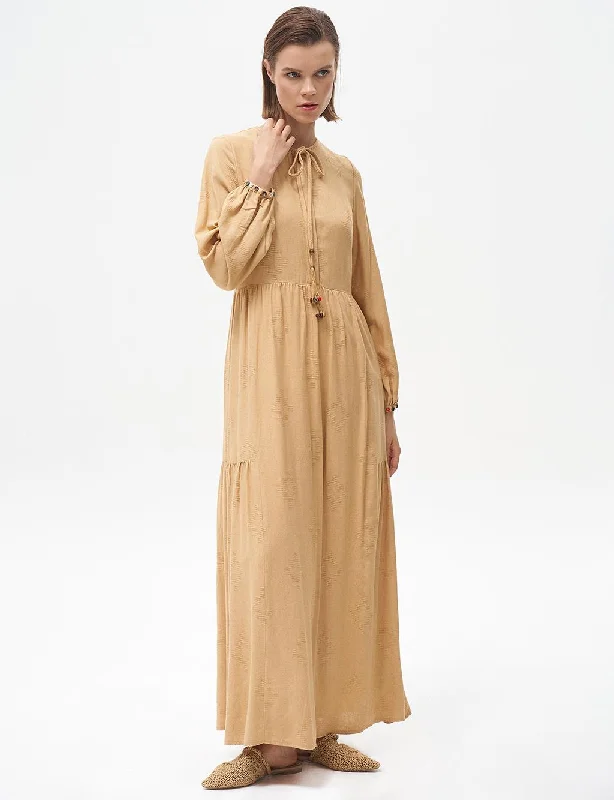 Half Pat Tassel Dress Beige Unique unclassified dresses