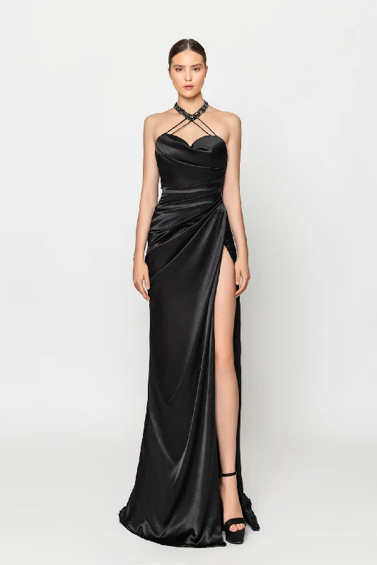 Halter neck silk dress Spring unclassified dresses