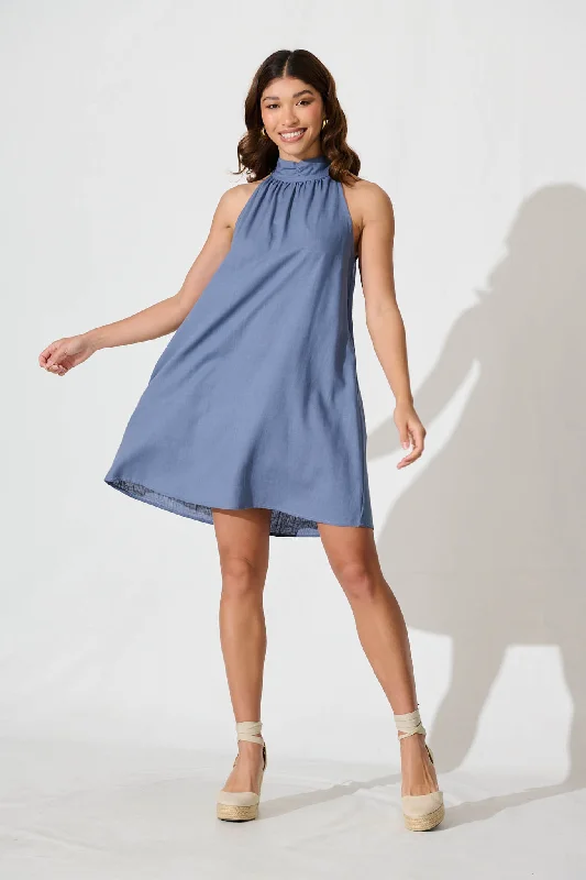 Hazelhurst Dress In Blue Linen Blend Office unclassified dresses