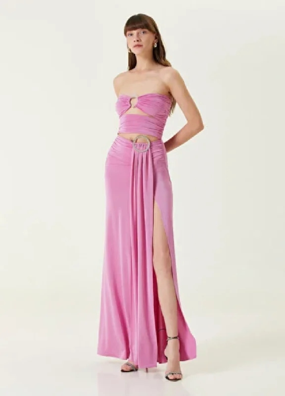 Hera Pink Strapless Dress with Deep Front Slits Stretchy unclassified dresses