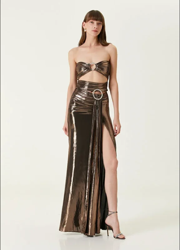 Hera Brown Strapless Dress with Deep Front Slits Graduation unclassified dresses