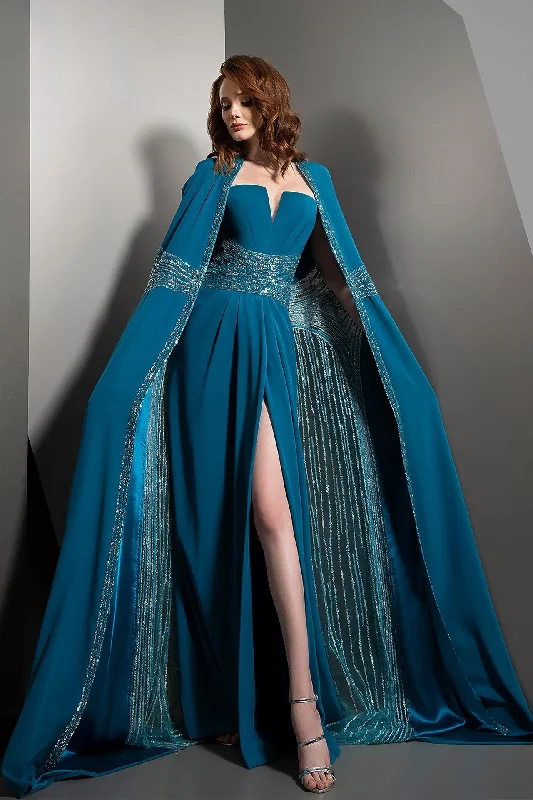 High slit gown with beaded cape Best-selling unclassified dresses