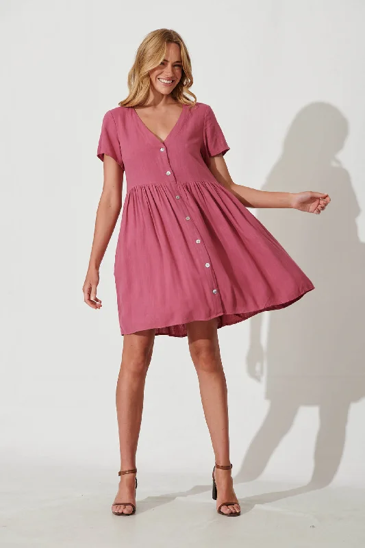 Horizon Smock Dress In Deep Rose Linen Blend Designer unclassified dresses