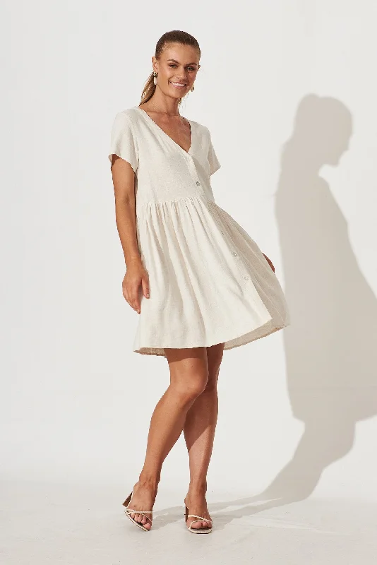 Horizon Smock Dress In Oatmeal Linen Blend Luxury unclassified dresses