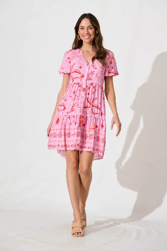 Island Dreams Smock Dress In Pink With Ric Rac Trim Beach unclassified dresses