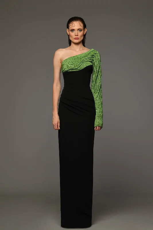 One shoulder crepe dress with green crystal chainmill Velvet unclassified dresses