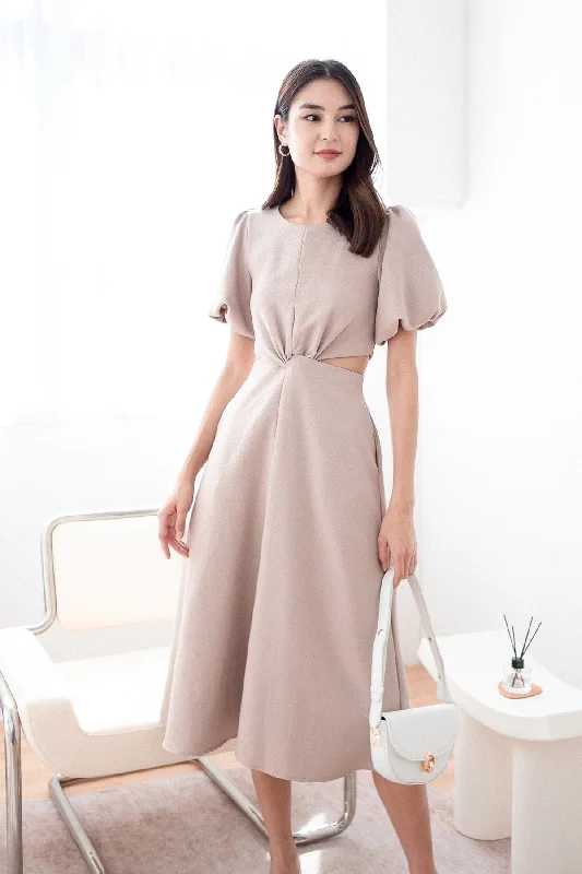 JEVONIA KNOT LINEN CUT-OUT DRESS IN WALNUT Tiered unclassified dresses