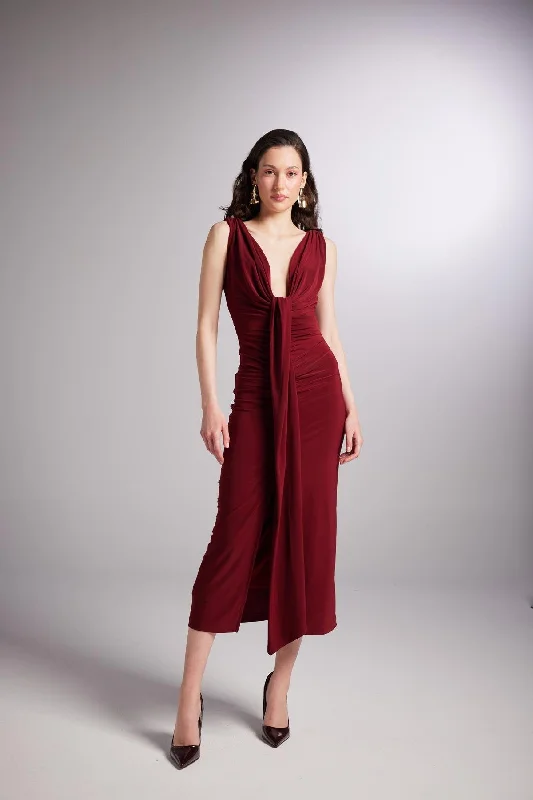 Kate Slits Front Tea Length Dress Burgundy Anniversary unclassified dresses