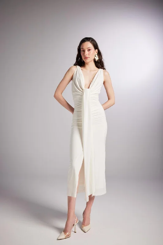 Kate Slits Front Tea Length Dress White High-low unclassified dresses