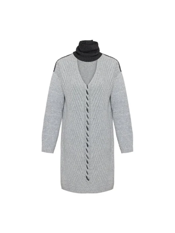 Wool & Cashmere Knee Length Knit Dress With Gray Wanna Knitting Detail Satin unclassified dresses