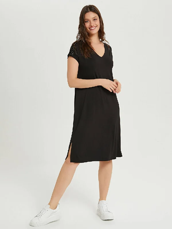 Knitted Dress With Black Embellishment -0071-2 Long unclassified dresses