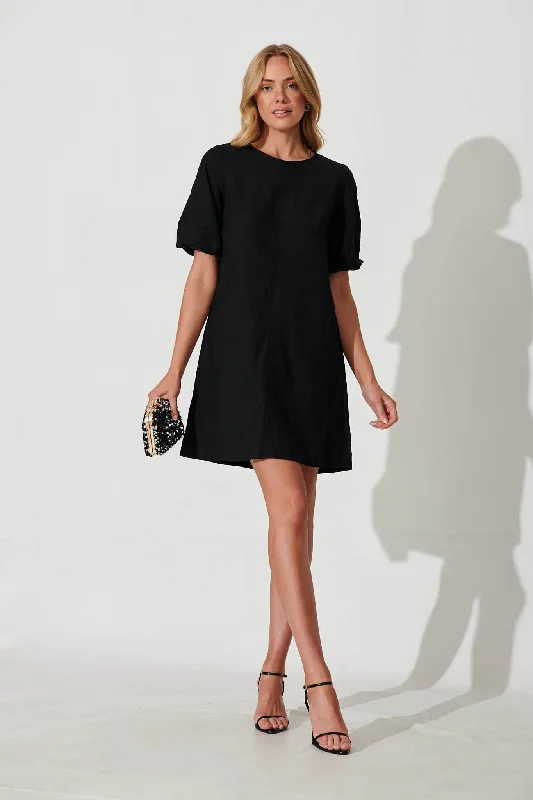 Kyoto Dress In Black Cotton Linen Flowy unclassified dresses