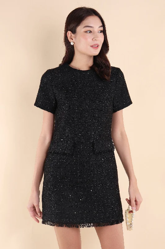 LEIGH TWEED SHIFT DRESS IN BLACK Tiered unclassified dresses