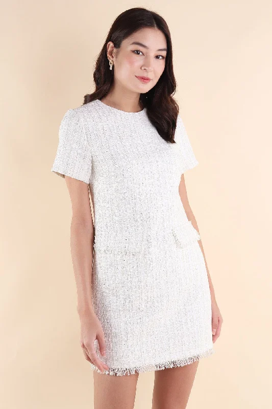 LEIGH TWEED SHIFT DRESS IN WHITE Sexy unclassified dresses