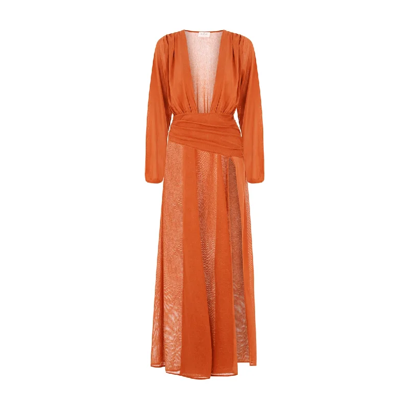 Linda Burnt Orange Deep V Dress Street style unclassified dresses