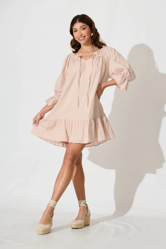 Livie Smock Dress In Beige Cotton Date night unclassified dresses