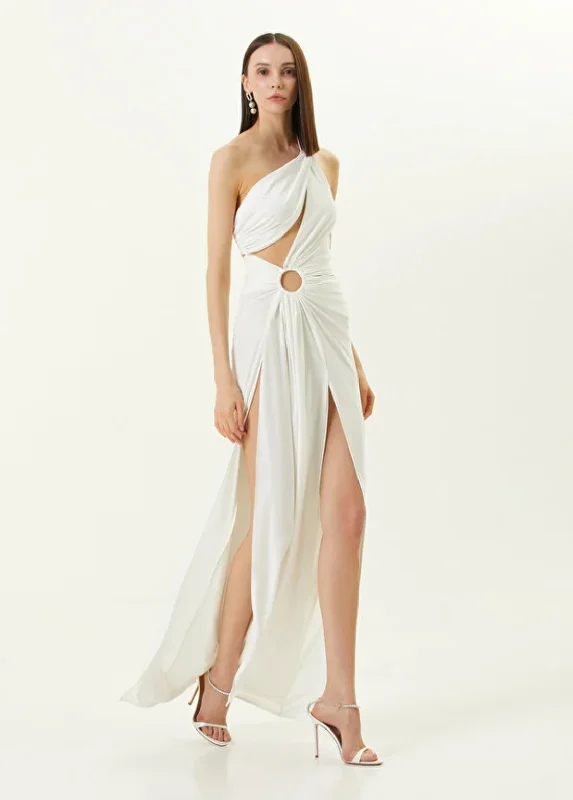 Margaret White One Shoulder Double Straps Jersey Dress Open-back unclassified dresses