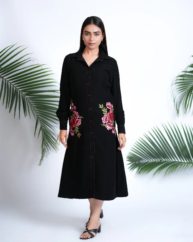 Midnight Bloom Black Embroidered Dress Formal unclassified dresses