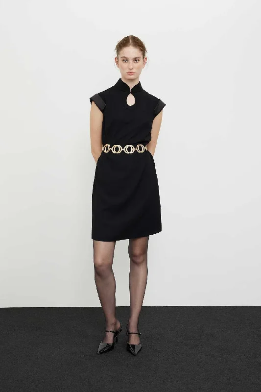 Moon Sleeve Crepe Dress Black Wrap unclassified dresses