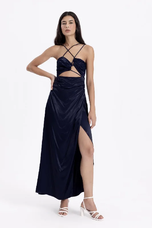 Navy Blue Cross Strap Satin Dress Plus size unclassified dresses