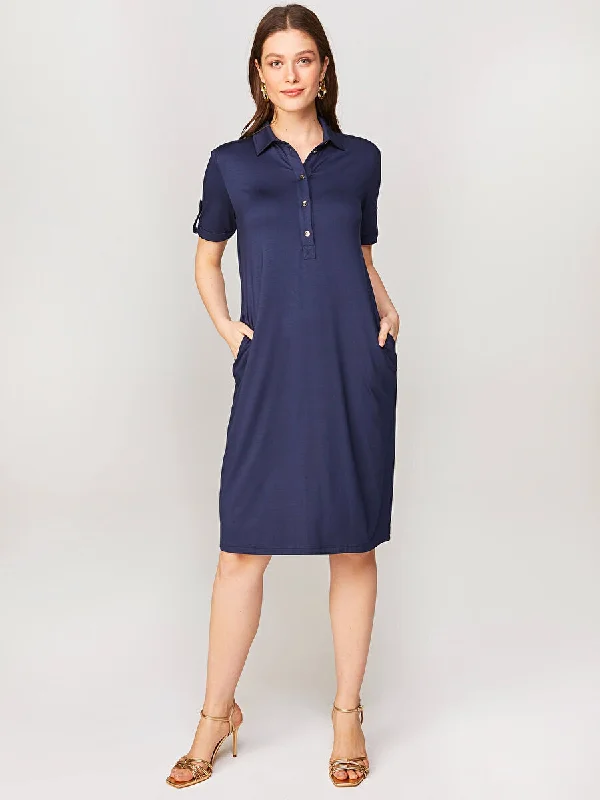 Navy Blue Polo Collar Dress 00070 Discounted unclassified dresses