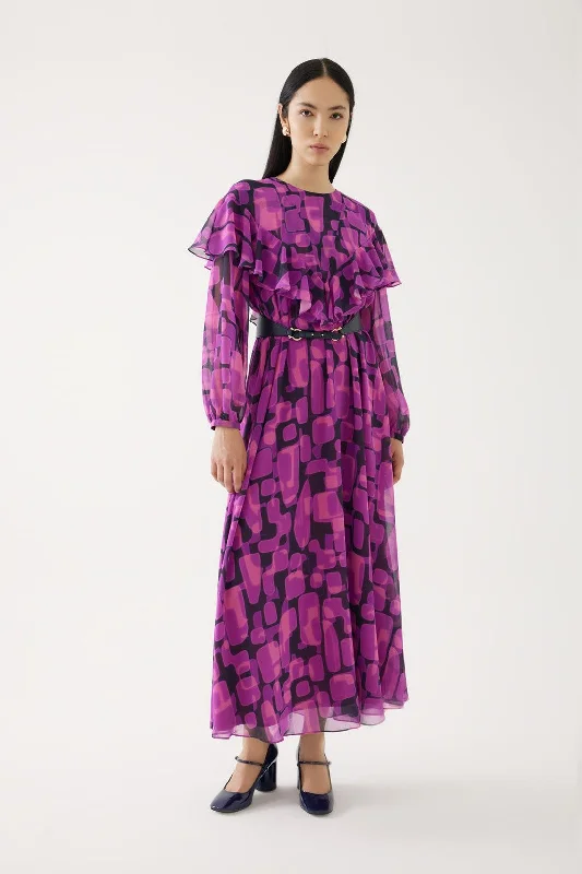 Purple Ruffled Dress with Belt Budget-friendly unclassified dresses