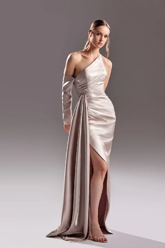 Off sleeve side train draped gown Soft fabric unclassified dresses