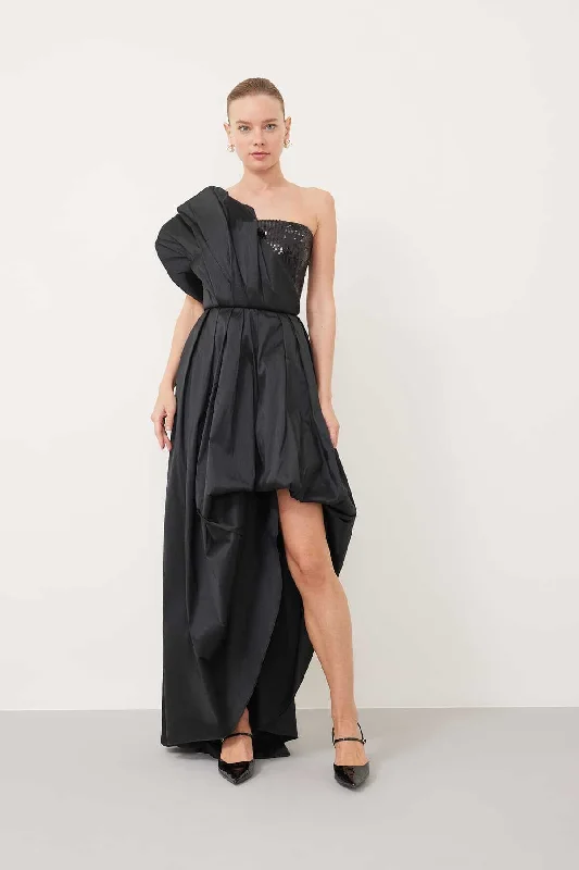 One Shoulder Asymmetric Taffeta Dress Black Club unclassified dresses