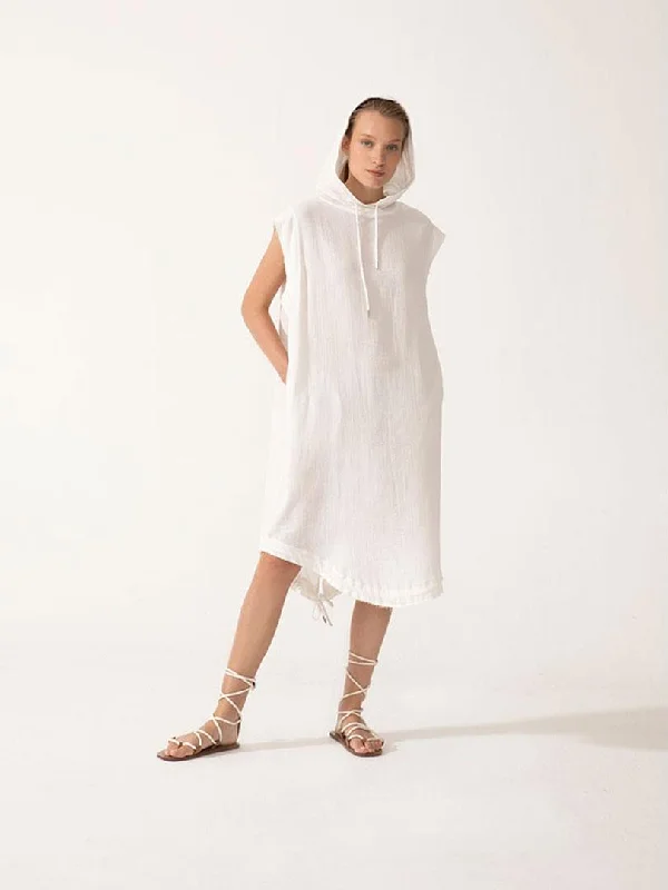 Oversize Hooded Poncho-Dress - White Breathable unclassified dresses