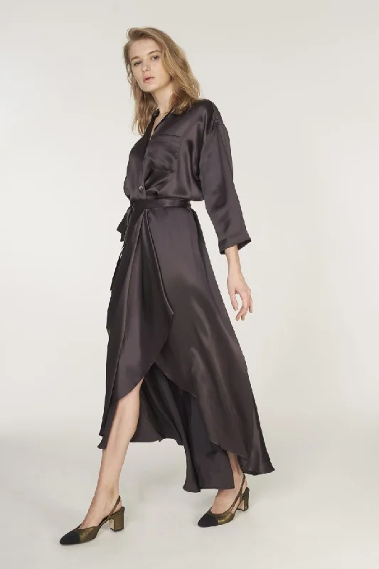 Pejay Satin Silk Anthracite Dress Lightweight unclassified dresses