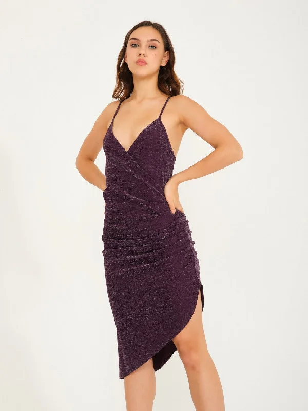 Purple Wrapping Glittery Evening Dress with Straps Bold pattern unclassified dresses