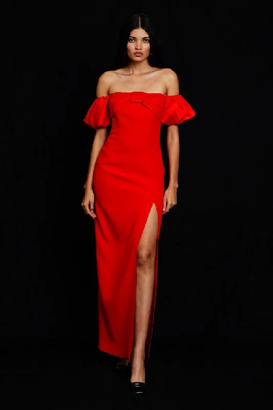 Red Dress With An Open Slit On The Shoulder Minimalist unclassified dresses