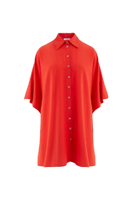 Red Dress with Metal Buttons on the Front, Double Three Quarter Sleeves and Slits on the Sides Soft fabric unclassified dresses