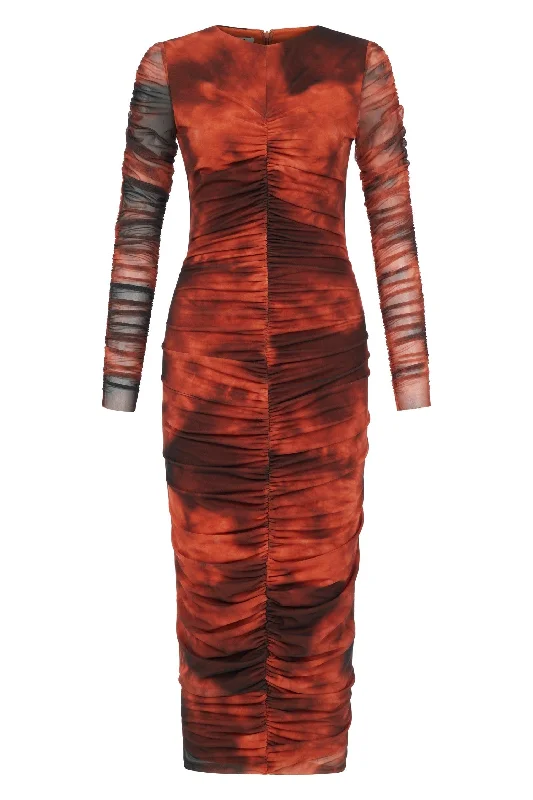 Red Magia Drape Dress - Orange Batik Winter unclassified dresses