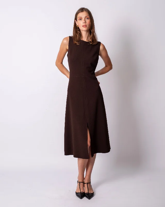 Round Neck Sleeveless Dress Brown Elegant unclassified dresses