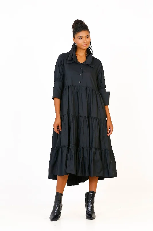 Ruched Taffeta Dress - Black Ruffled unclassified dresses