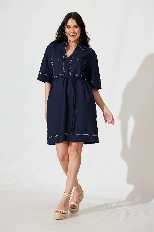 Salvatore Dress in Navy Cotton Linen Bright color unclassified dresses