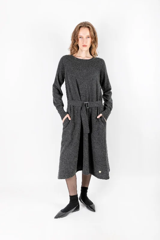 Sara - Wool Blend Crew Neck Belt Detail Dress Casual unclassified dresses