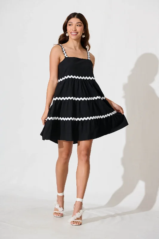 Sara Sundress In Black With White Ric Rac Trim Cotton Fall unclassified dresses