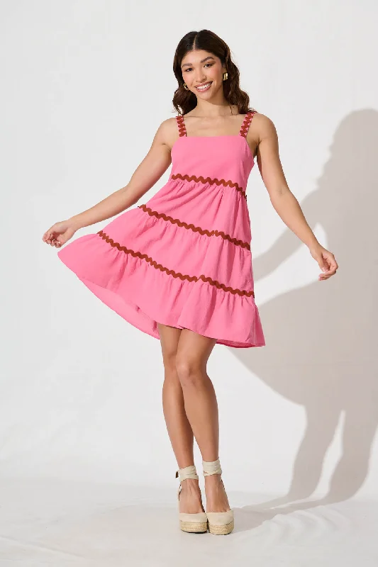 Sara Sundress In Pink With Red Ric Rac Trim Cotton Dark color unclassified dresses