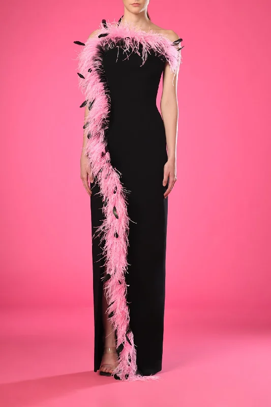 Side slit crepe dress featuring ombre feathers Formal unclassified dresses