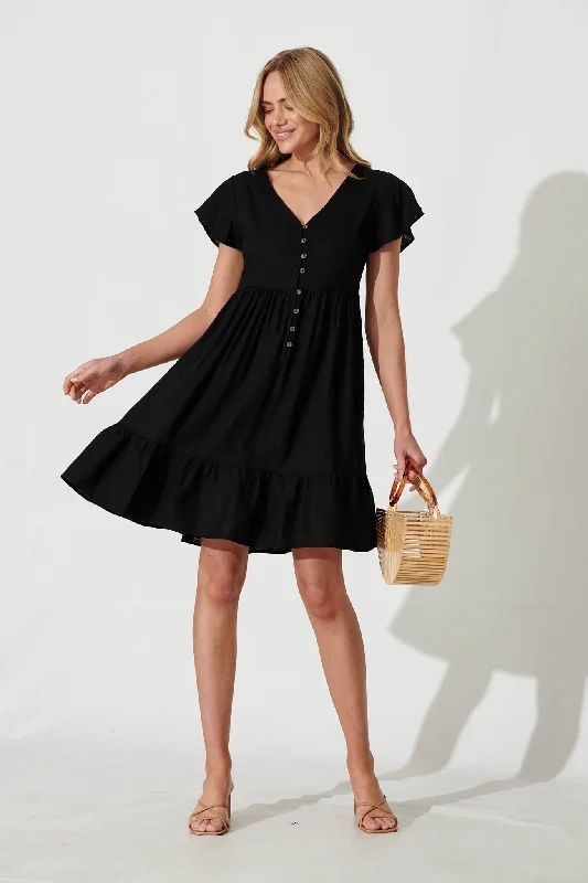 Similan Smock Dress In Black Linen Blend Unique unclassified dresses