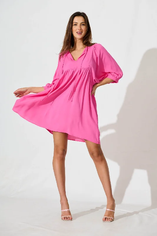 Spring Morning Smock Dress In Hot Pink Fall unclassified dresses