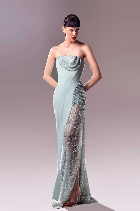 Strapless crepe gown with embroidery Affordable unclassified dresses