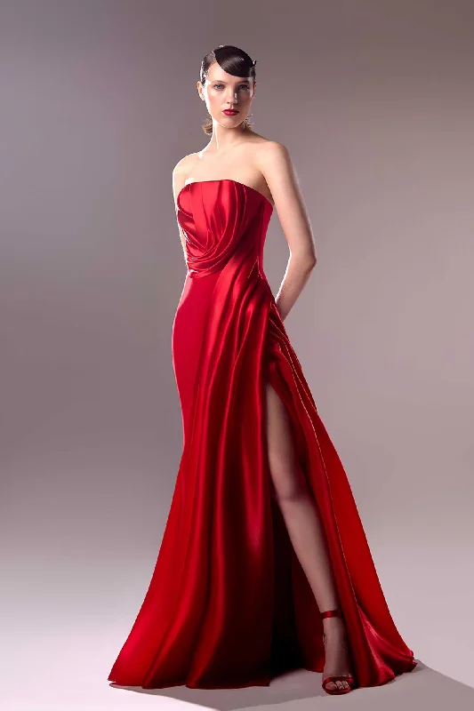 Strapless side slit gown in crepe Minimalist unclassified dresses